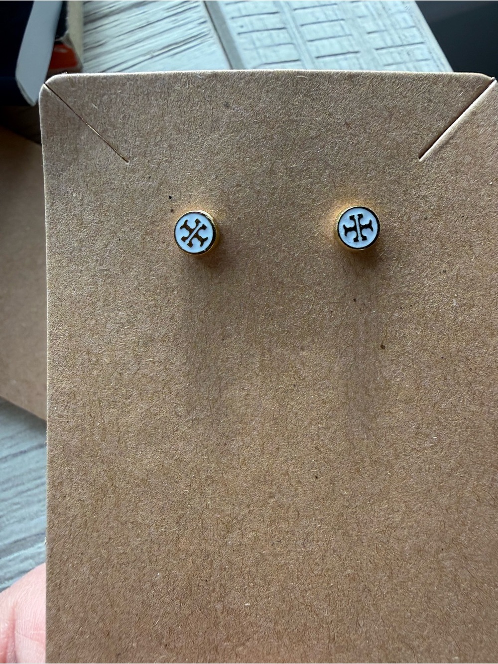 Gold and White Enamel Stud Earrings